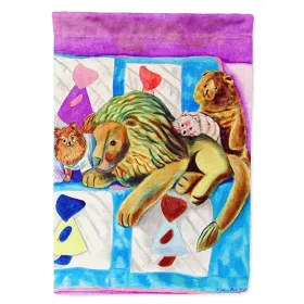 Pomeranian on the Couch with Toy Tiger Artwork House Flag