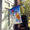 Pomeranian with Snowman Artwork House Flag