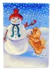Pomeranian with Snowman Artwork House Flag