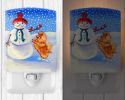 Pomeranian "with Winter Snowman" Ceramic Nightlight