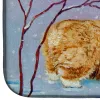 Corgi - Pup Snow Cardinal Art Dish Drying Mat