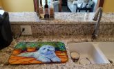 Bichon Frise  on the patio Art Dish Drying Mat