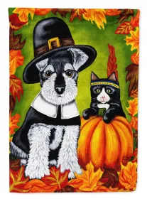 Schnauzer  -Thanksgiving Friends  -  Artwork House Flag