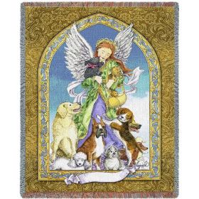 Angel And Dogs - Cotton Woven Blanket