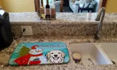 Golden Retriever with Merry Christmas Snowman Dish Drying Mat
