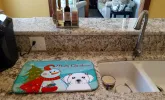 Maltese with Merry Christmas Snowman Dish Drying Mat