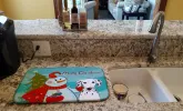 Dalmatian with Merry Christmas Snowman Dish Drying Mat
