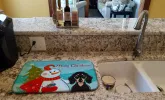Dachshund - Black and Tan with Merry Christmas Snowman Dish Drying Mat