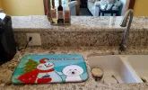 Bichon Frise with Merry Christmas Snowman Dish Drying Mat