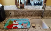 Yorkshire Terrier - Puppy - with Merry Christmas Snowman Dish Drying Mat