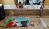 Labrador Retriever - Black - with Merry Christmas Snowman Dish Drying Mat