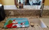 Italian Greyhound with Merry Christmas Snowman Dish Drying Mat