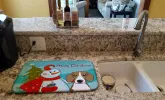 Beagle with Merry Christmas Snowman Dish Drying Mat