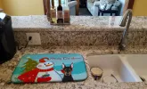 Doberman with Merry Christmas Snowman Dish Drying Mat