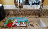 Papillon with Merry Christmas Snowman Dish Drying Mat