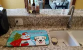 Golden Retriever - Shorthair with Merry Christmas Snowman Dish Drying Mat