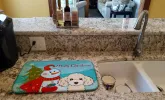 Poodle - Buff - with Merry Christmas Snowman Dish Drying Mat