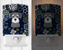 Schnauzer Blue Flowers Ceramic Nightlight