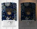 Dachshund - Longhair - Black and Tan - Blue Flowers Ceramic Nightlight