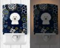 Bichon Frise Blue Flowers Ceramic Nightlight