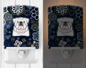 Bulldog - White - Blue Flowers Ceramic Nightlight