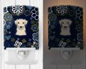 Labrador Retriever - Yellow - Blue Flowers Ceramic Nightlight