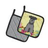 Miniature Schnauzer - Black and Silver - Easter Eggs Pair of Potholders