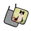 Border Collie - Black and White - Easter Eggs Pair of Potholders