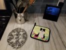 Border Collie - Black and White - Easter Eggs Pair of Potholders