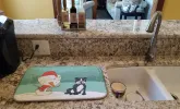 Staffordshire Bull Terrier - Black and Snowman Dish Drying Mat