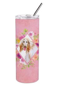 Afghan Hound Pink Flowers Stainless Steel Skinny Tumbler