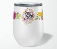 Alaskan Malamute Pink Flowers Stainless Steel 12 oz Stemless Wine Glass
