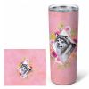 Alaskan Malamute Pink Flowers Stainless Steel Skinny Tumbler