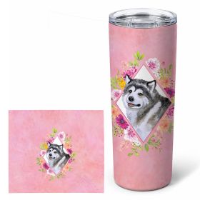 Alaskan Malamute Pink Flowers Stainless Steel Skinny Tumbler