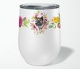 Akita 1 Pink Flowers Stainless Steel 12 oz Stemless Wine Glass