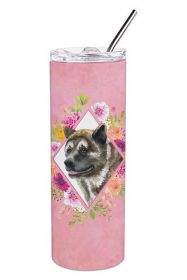 Akita Pink Flowers Stainless Steel Skinny Tumbler