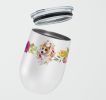 Bull Terrier Pink Flowers Stainless Steel 12 oz Stemless Wine Glass