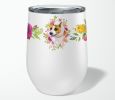 Bull Terrier Pink Flowers Stainless Steel 12 oz Stemless Wine Glass