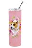 Bull Terrier 1 Pink Flowers Stainless Steel Skinny Tumbler