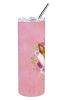 Basenji Pink Flowers Stainless Steel Skinny Tumbler