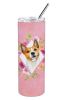 Basenji Pink Flowers Stainless Steel Skinny Tumbler