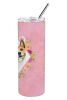 Basenji Pink Flowers Stainless Steel Skinny Tumbler