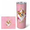 Basenji Pink Flowers Stainless Steel Skinny Tumbler