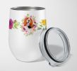 Basset Hound 1 Pink Flowers Stainless Steel 12 oz Stemless Wine Glass
