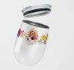 Beagle Pink Flowers Stainless Steel 12 oz Stemless Wine Glass