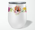 Beagle Pink Flowers Stainless Steel 12 oz Stemless Wine Glass