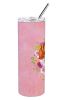Basset Hound Pink Flowers Stainless Steel Skinny Tumbler