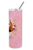 Basset Hound Pink Flowers Stainless Steel Skinny Tumbler