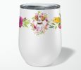 Beagle1  Pink Flowers Stainless Steel 12 oz Stemless Wine Glass