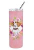 Beagle Pink Flowers Stainless Steel Skinny Tumbler